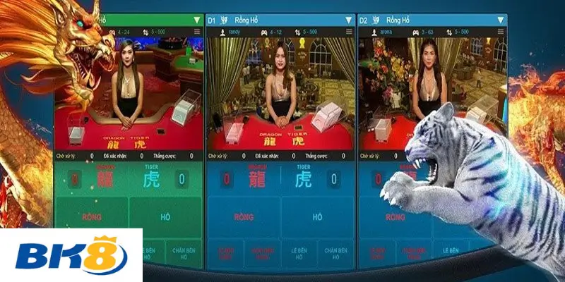 Đăng nhập và lựa chọn phòng chơi Rồng Hổ tại cổng game BK8